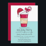 Convites Feriado de Café Café Vermelho e Bonito<br><div class="desc">Este convite de festas de Natal bonito e artístico é a maneira perfeita de espalhar o espírito de Natal. Apresenta uma xícara de café vermelha, verde, branca e preta, desenhada à mão e pintada à mão, com uma manga decorativa de papel, um chapéu de Papai Noel, e uma bengala doce...</div>