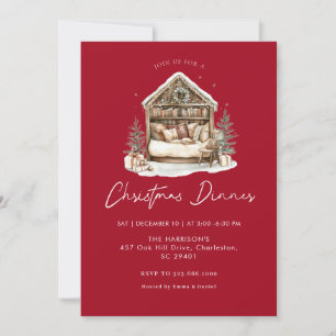 Convites Feriado de Cozy Watercolor Janta Natal