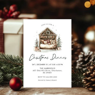 Convites Feriado de Cozy Watercolor Janta Natal