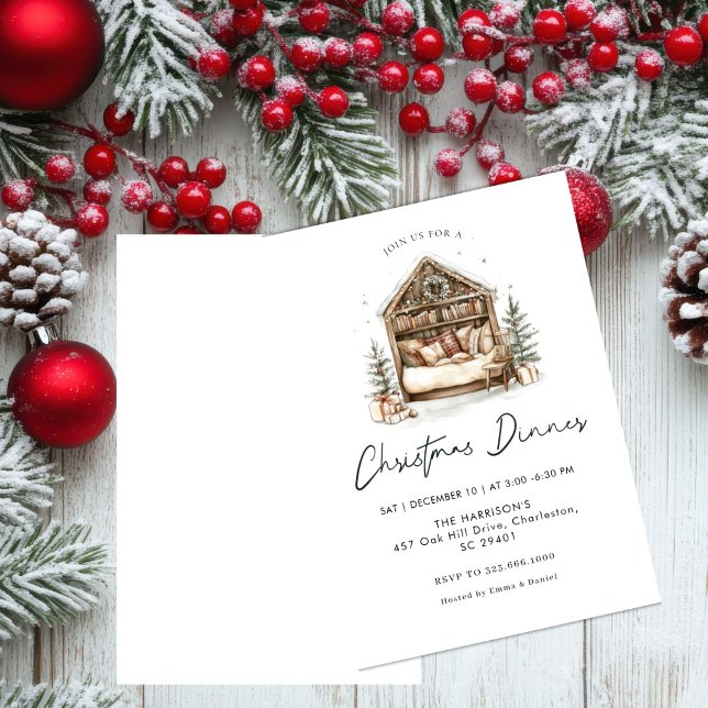 Convites Feriado de Cozy Watercolor Janta Natal (Criador carregado)