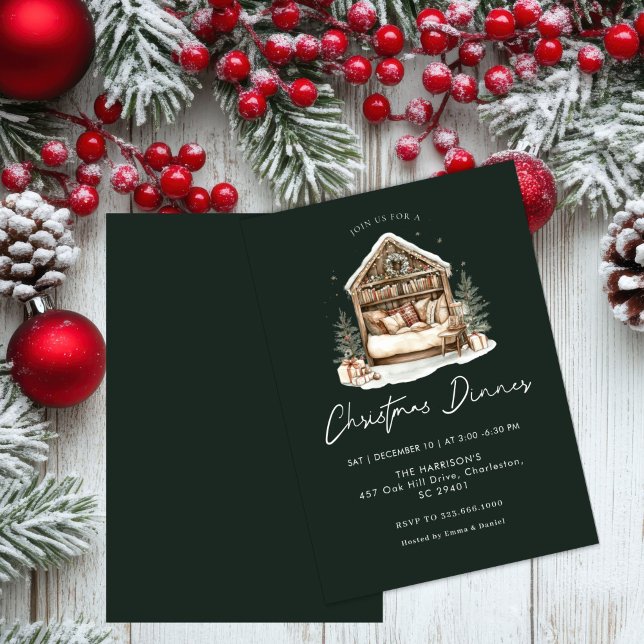 Convites Feriado de Cozy Watercolor Janta Natal (Criador carregado)