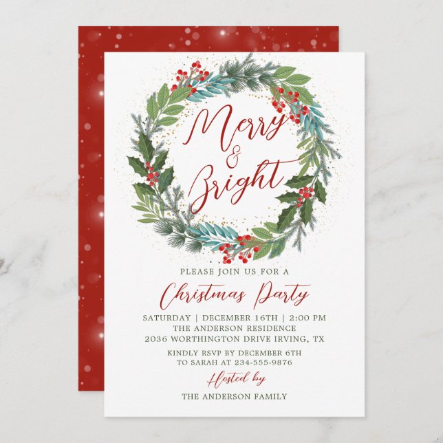 Convites Feriado de Feriado de Férias Holly Berries, feliz  (Frente/Verso)