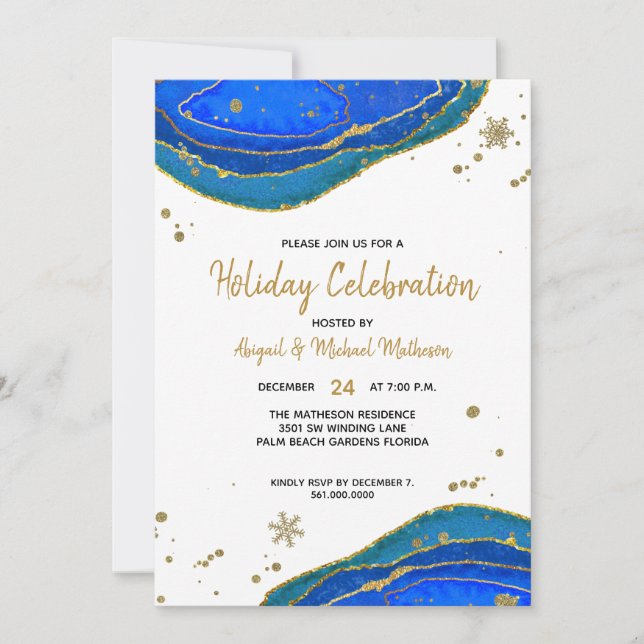 Convites Feriado de Hanukkah, com Geodo Dourado Azul (Frente)