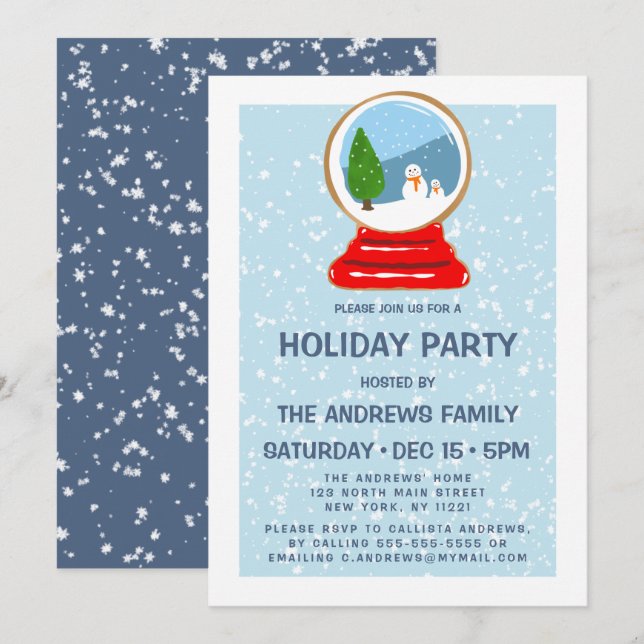 Convites Feriado de Ilustração do Globo de Neve Snowman (Frente/Verso)