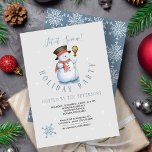 Convites Feriado de inverno | Partido Snowman - Azul Modern<br><div class="desc">Inverno festas azuis e convites de festas no estilo da tipografia moderna, com uma mão aquosa pintada de boneco de neve, um floco de neve azul e um padrão estilizado de flocos de neve no reverso. Personalize-o com seus detalhes! Adequado para festas de inverno sazonais - casa aberta / festas...</div>