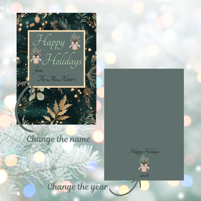Convites Feriado de Natal Botânico Verde Elegante (Send your Christmas cards with elegance with our Elegant Green Botanical Christmas Card)