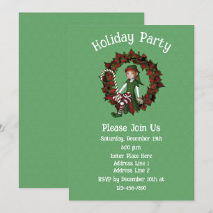 Convites Feriado de Natal da Girl Elf Poinsettia Wreath