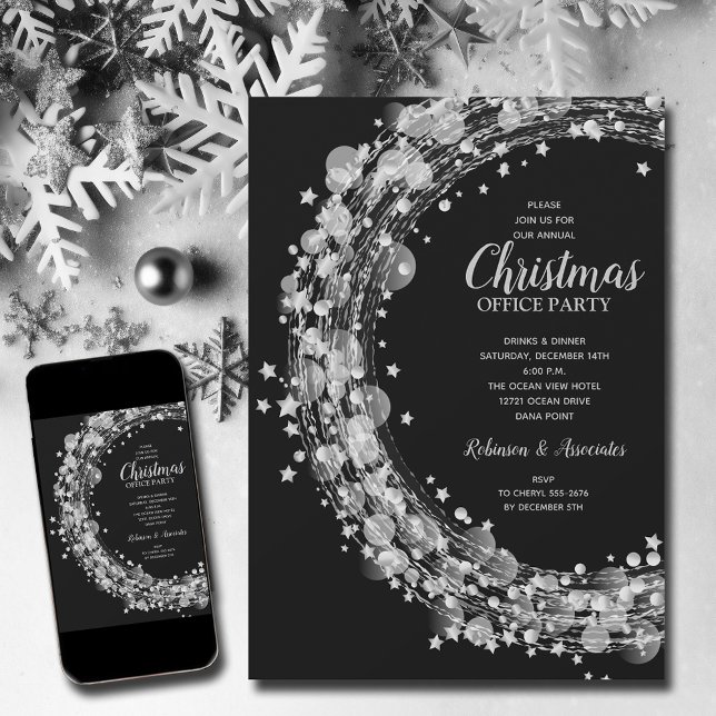 Convites Feriado de Natal das Estrelas de Prata (Silver Stars Christmas Holiday Party Invitations - INSTANT DOWNLOAD and/or PRINTED)