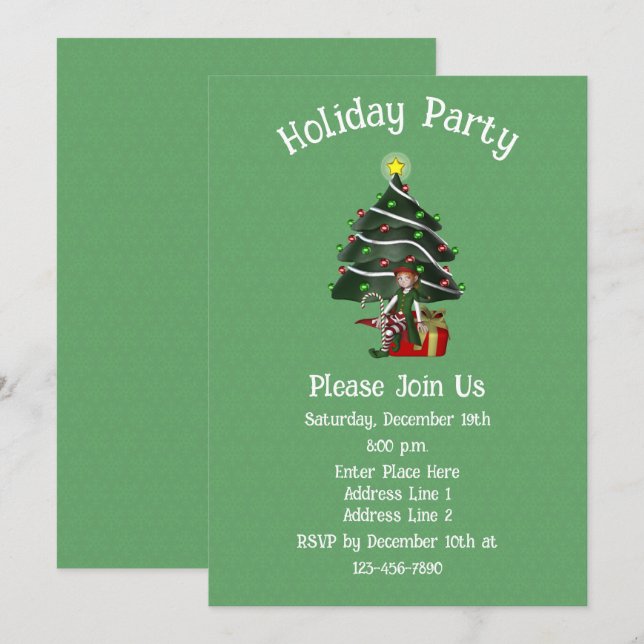 Convites Feriado de Natal de Árvore Elf Bonita (Frente/Verso)