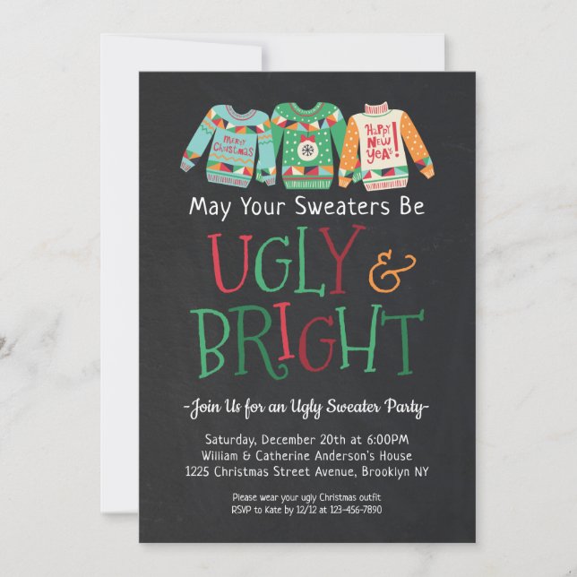 Convites Feriado de Natal do Chalkboard Ugly Bright (Frente)