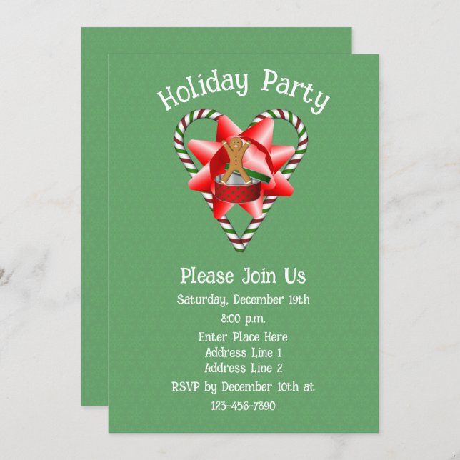 Convites Feriado de Natal do Coração Candy Cane (Frente/Verso)