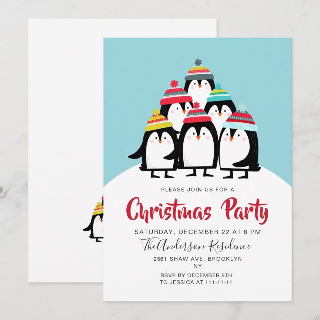 Convites Feriado de Natal dos Pinguins Engraçados (Frente/Verso)