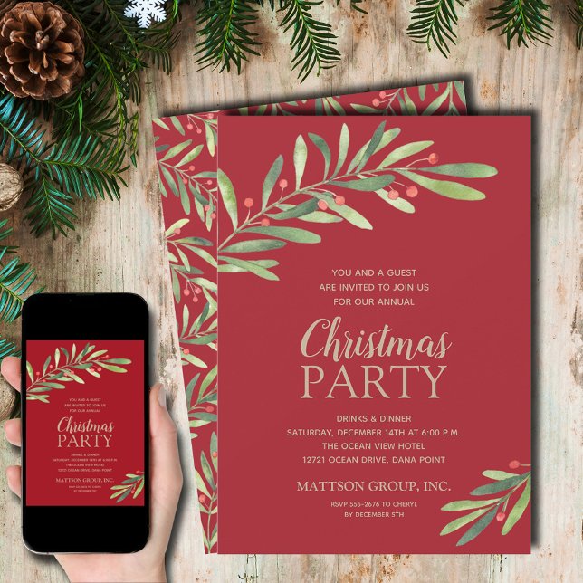 Convites Feriado de Natal Elegante Greenery (Elegant Greenery Christmas Holiday Invitations - INSTANT DOWNLOAD and/or PRINTED)