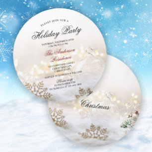 Convites Feriado de Natal Elegante Snow e Baubles