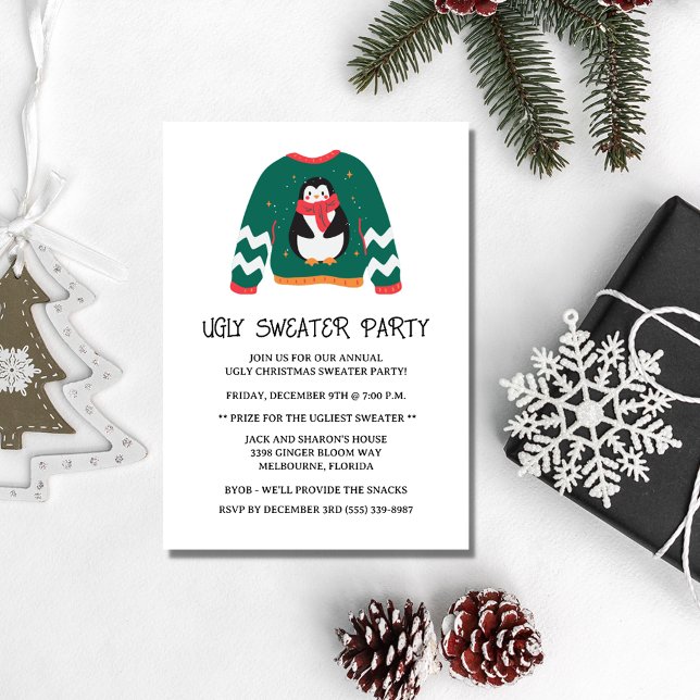 Convites Feriado de Natal Feio (Ugly Christmas Sweater Party Holiday Invitation)