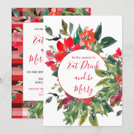 Convites Feriado de Natal Holly Wreath Red