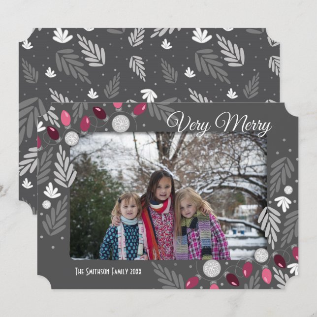 Convites Feriado de Natal - Luz rosa - Uma opção de foto (Frente/Verso)