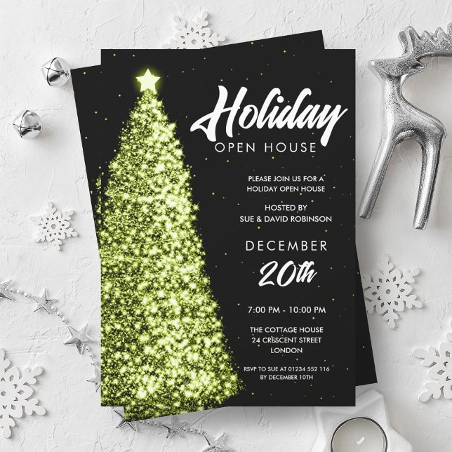Convites Feriado de Natal, Open House Party Green (Christmas Holiday Open House Party Green Invitation)