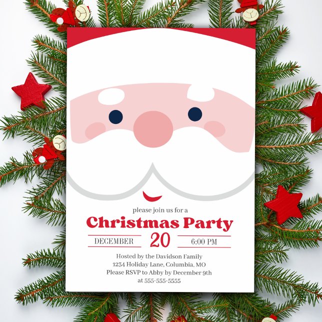 Convites Feriado de Natal para Papais noeis bonitos (Simply Cute Santa Christmas Party Holiday Invitation)