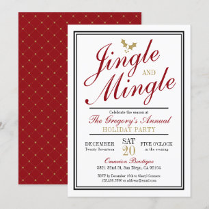 Convites Feriado de Natal Red e Dourado Jingle e Mingle
