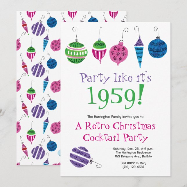 Convites Feriado de Natal Retrocedido no Cocktail (Frente/Verso)