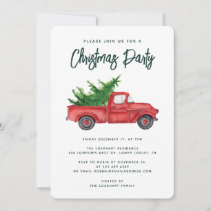 Convites Feriado de Natal Rustic Watercolor Red Truck