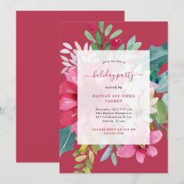 Convites Feriado de Natal Vibrante Aquarela Floral