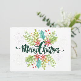 Convites Feriado de Natal Vintage Watercolor Green Wreath