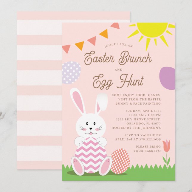 Convites Feriado de Páscoa Bonita em Brunch e Ovo (Frente/Verso)