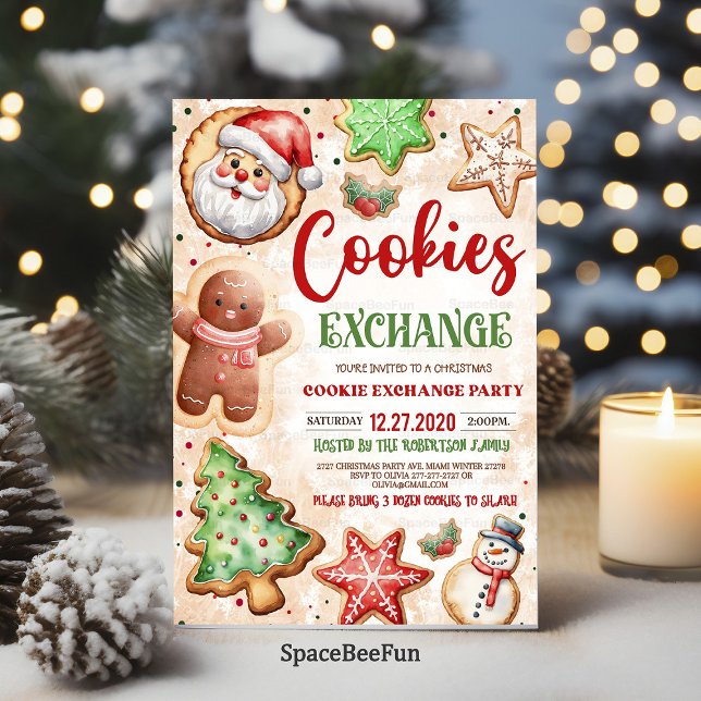 Convites Feriado de troca de cookies de Natal (Christmas cookie exchange invitation Holliady
Christmas cookie exchange invitation Holiday cookie )