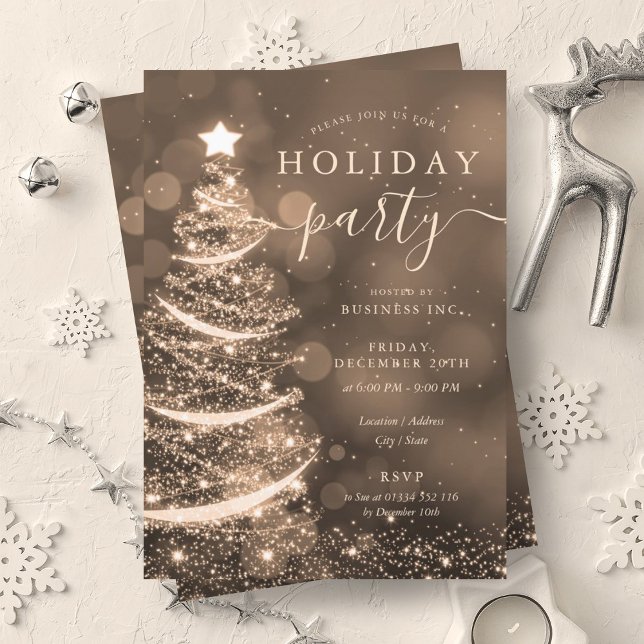 Convites Feriado Dourado da Companhia das Árvores de Natal (Elegant Gold Christmas Tree Company Holiday Invitation)