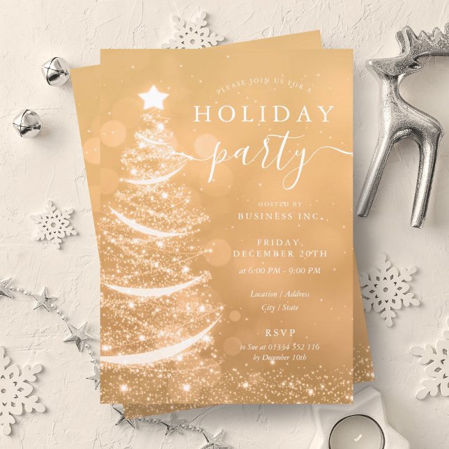 Convites Feriado Dourado da Companhia das Árvores de Natal (Elegant Gold Christmas Tree Company Holiday Invitation)