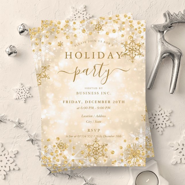 Convites Feriado Dourado de Natal Elegante (Elegant Gold Christmas Winter Company Holiday Invitation)