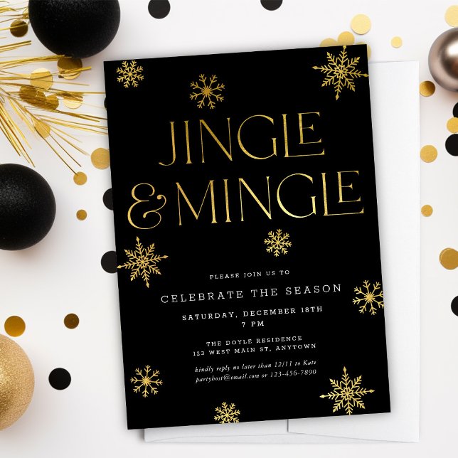 Convites Feriado Dourado de Neves Jingle & Mingle Black (Criador carregado)
