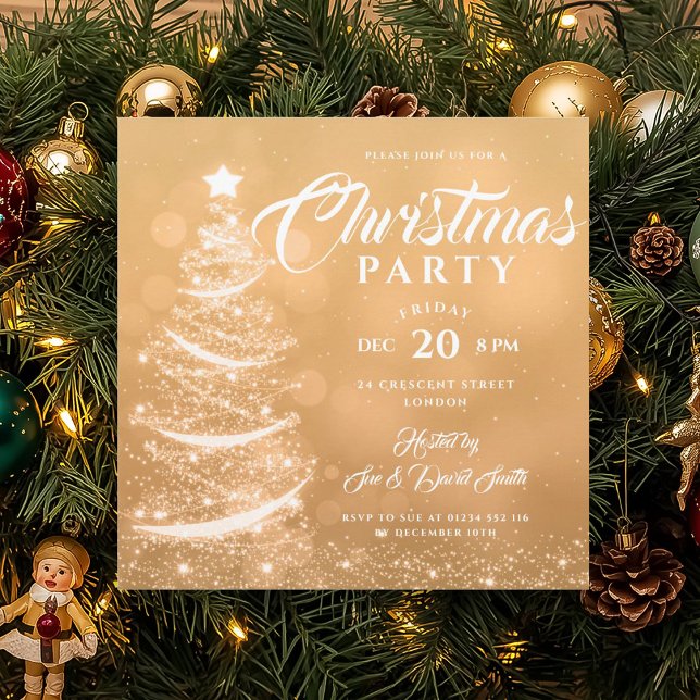 Convites Feriado Dourado do Partido Elegante de Natal (Elegant Christmas Party Sparkle Gold Holiday Invitation)
