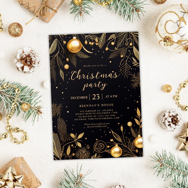 Convites Feriado Dourado Elegante Moderno do Partido Natal (Christmas Party Modern Elegant Gold Holiday Invitation)