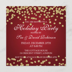 Convites Feriado Elegante Dourado Glitter Confetti Red