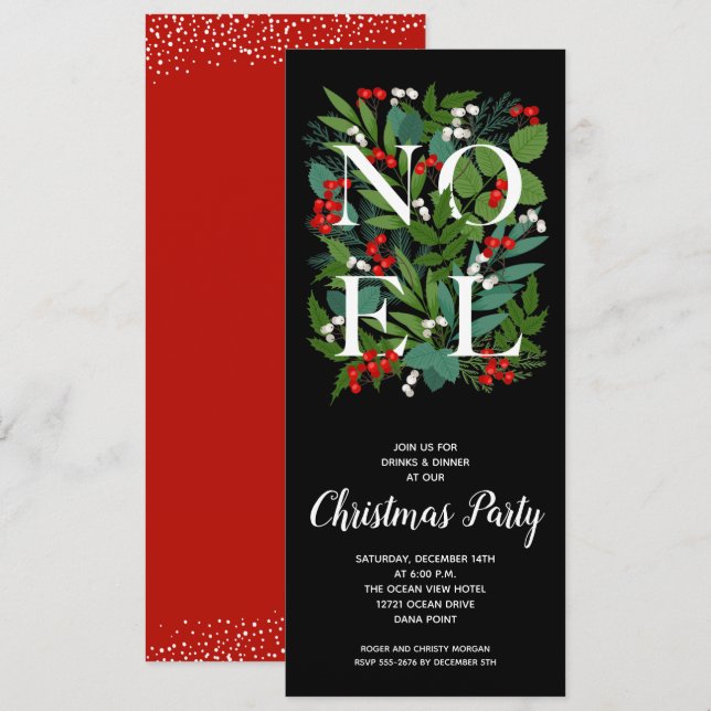 Convites Feriado Elegante NOEL Greenery (Frente/Verso)