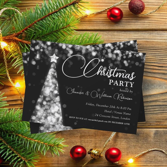 Convites Feriado em Árvore Xmas de Shimmering Elegante (Elegant Silver Shimmering Xmas Tree Holiday Invitation)