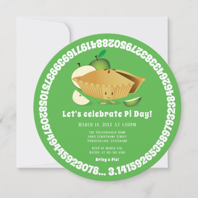 Convites Feriado em Matemática Verde do Pi Day Apple Pie Pa (Frente)