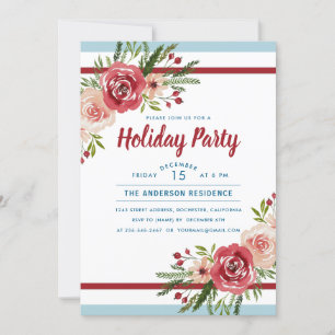 Convites Feriado Floral de Azul de Stripes de Água