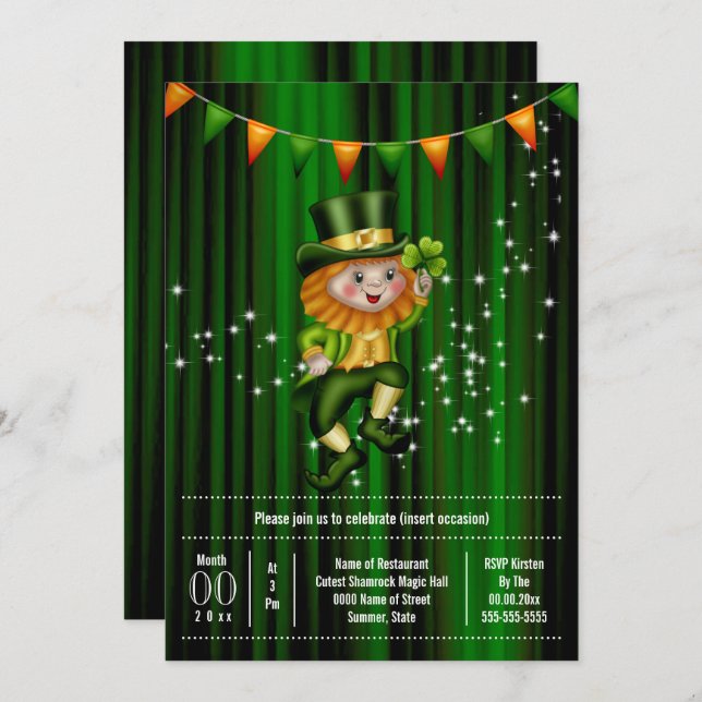Convites Feriado irlandês leprechaun jig shamrock (Frente/Verso)