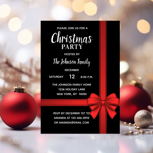 Convites Feriado NATAL Arco Branco Vermelho Negro (Holiday CHRISTMAS PARTY White Red Black Bow Invitation)