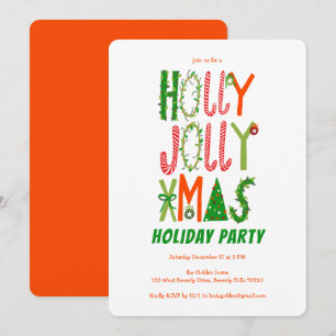 Convites Feriado PERSONALIZADO de Natal Holly Jolly Drawn