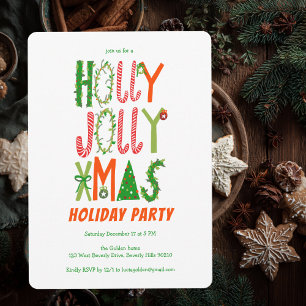 Convites Feriado PERSONALIZADO de Natal Holly Jolly Drawn