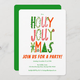 Convites Feriado PERSONALIZADO de Natal Holly Jolly Drawn