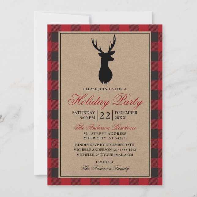 Convites Feriado Russo da Xadrez Vermelha Kraft (Frente)