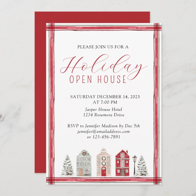 Convites Feriado Russo Simples de Aquarela Aberta Casa Verm (Frente/Verso)