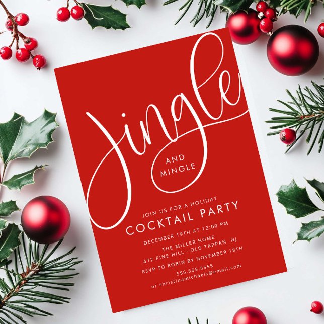 Convites Feriado Vermelho Moderno "Jingle and Mingle" (Criador carregado)