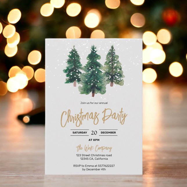 Convites Férias corporativas de árvores de natal elegantes  (Snow elegant christmas trees corporate holiday Invitation)